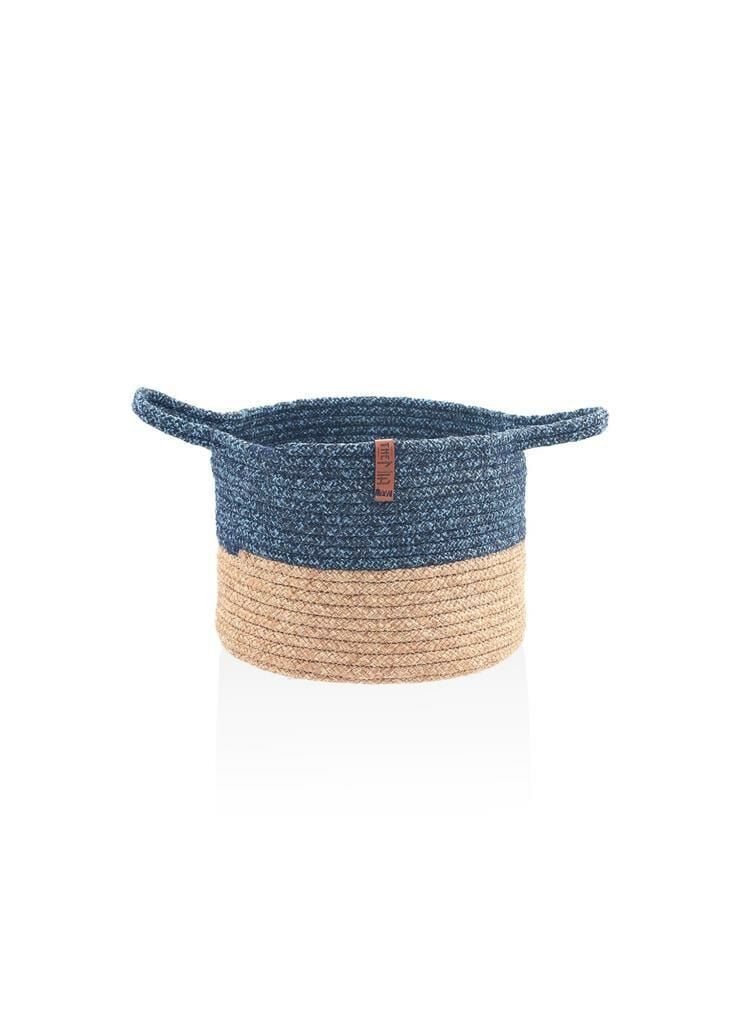 LACİVERT BAMBU JÜT YUVARLAK KULPLU SEPET 25X20CM