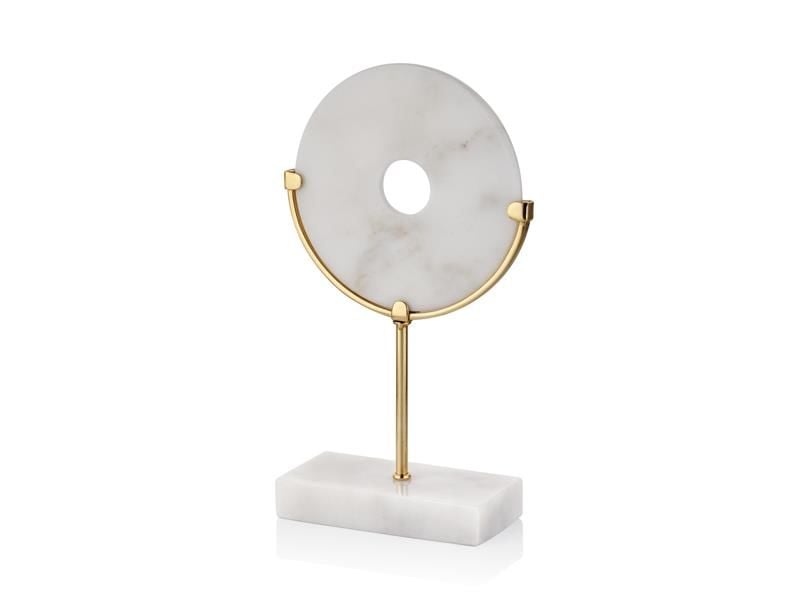 EVZA MERMER BEYAZ ALTIN KAİDELİ DİSK DEKOR 35CM
