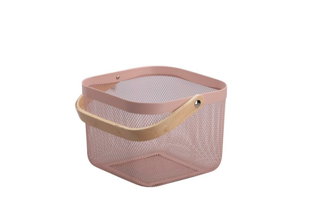 PEMBE METAL AHŞAP KULPLU SEPET 24X18CM