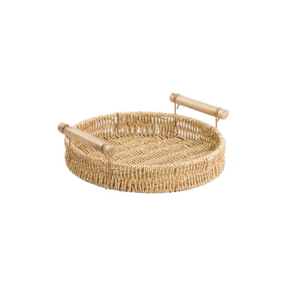 SENTETİK HASIR YUVARLAK AHŞAP KULPLU TEPSİ 30CM