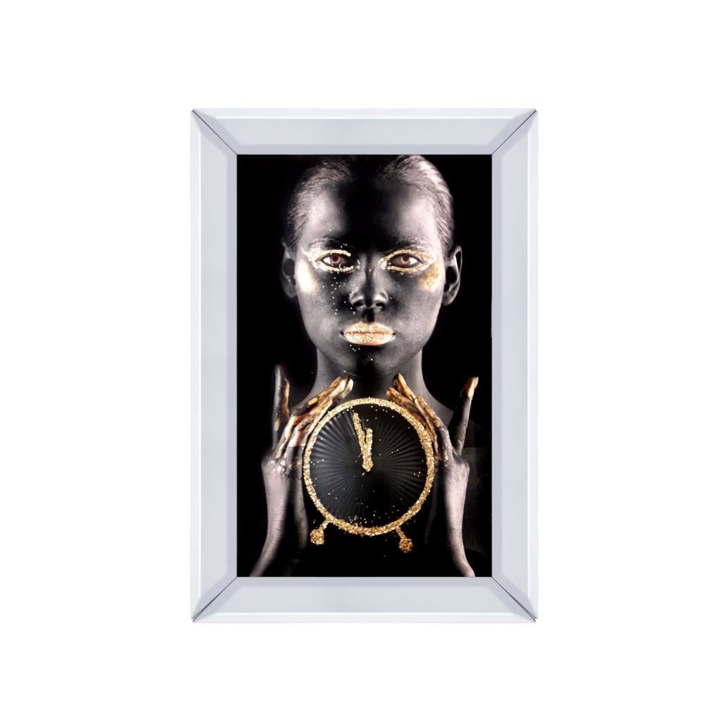 SİYAH ALTIN SAAT DESENLİ AFRİKALI KADIN TABLO 40x60cm