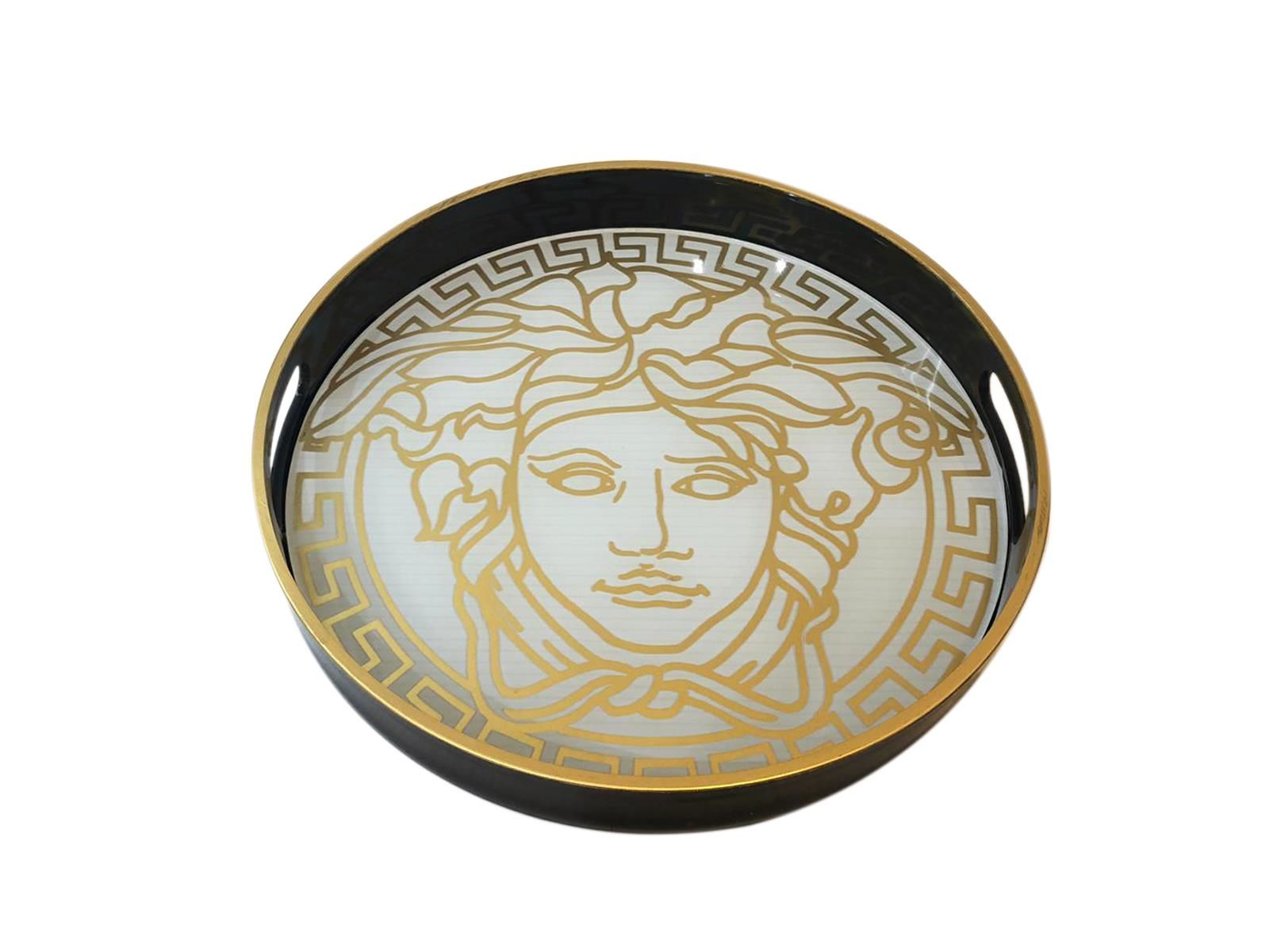 BEYAZ VERSACE DESEN YUVARLAK TEPSİ 37cm