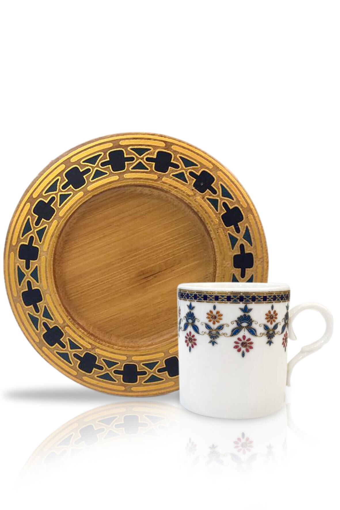 ÇİÇEK DESEN BAMBU TABAKLI TEKLİ TÜRK KAHVESİ FİN