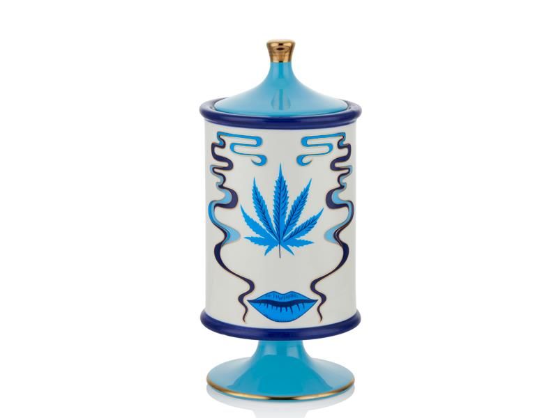 BLUE EYE MAVİ BEYAZ YAPRAK DETAYLI VAZO 24CM
