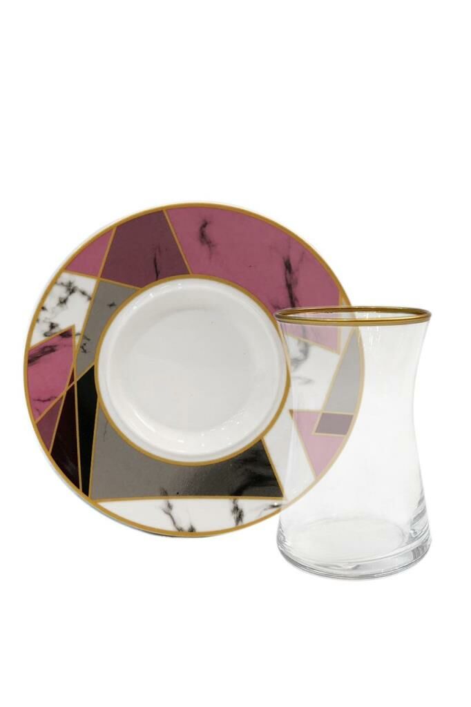 PEMBE GEOMETRİK 12 PARÇA ÇAY SETİ