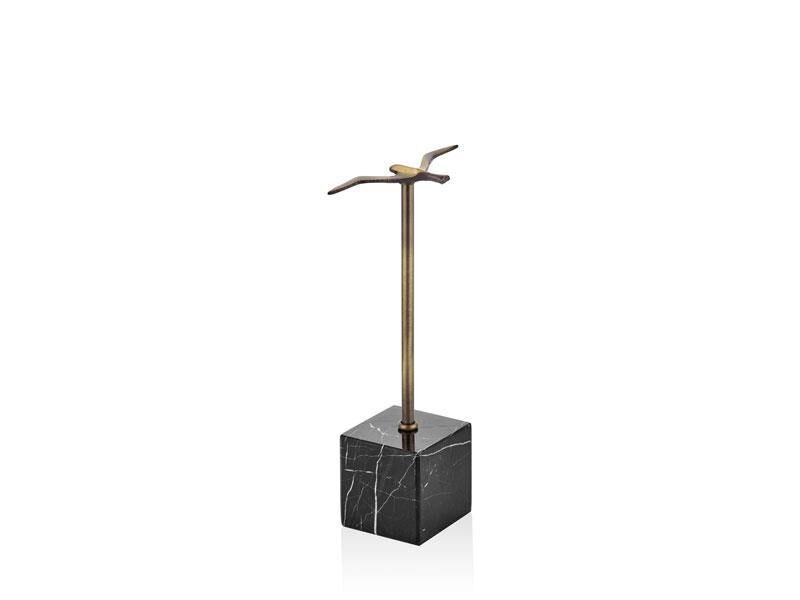 EVZA MERMER SİYAH ALTIN ESKİTME KAİDELİ UÇAN KUŞ DEKOR 27CM