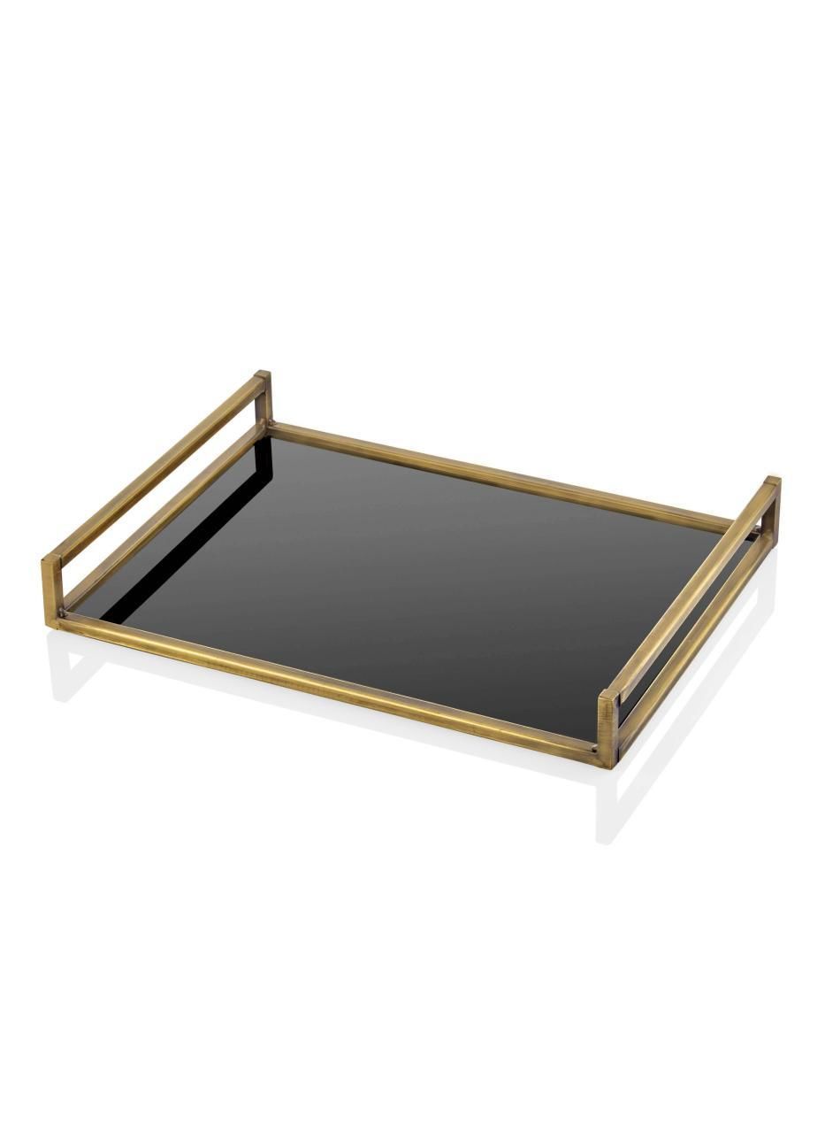 SİYAH ALTIN AYNALI DEKORATİF TEPSİ 40x30cm