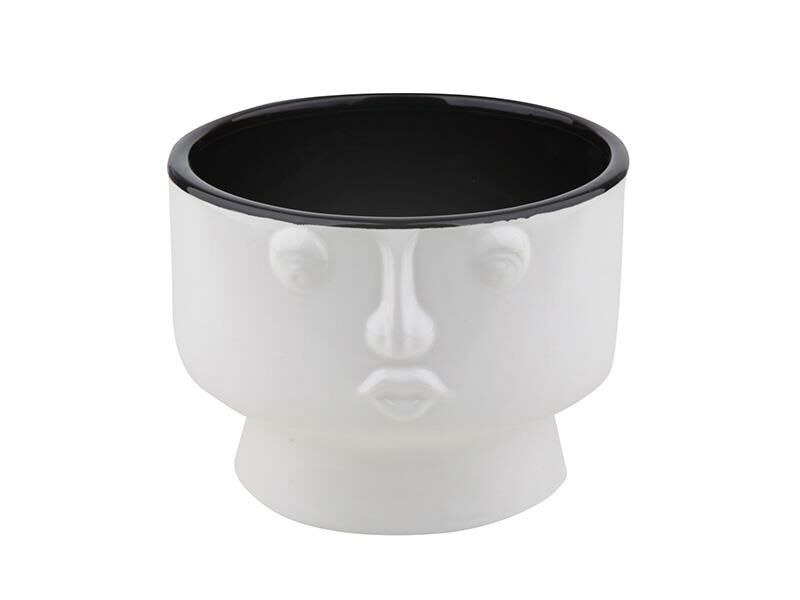 SİYAH BEYAZ MASKE SAKSI/VAZO 14CM