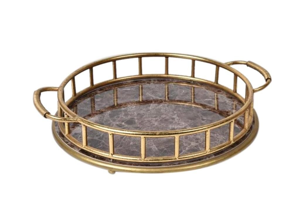 ALTIN KOYU KAHVE ESKİTME YUVARLAK TEPSİ 40cm
