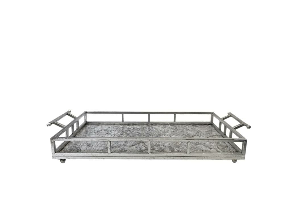 GÜMÜŞ-MERMER ESKİTME DİKDÖRTGEN TEPSİ 63cm