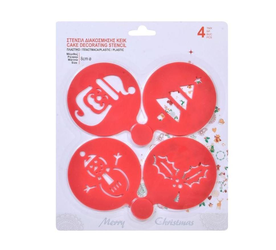 KIRMIZI NOEL TEMALI SİLİKON 4'LÜ KAHVE DESEN KALIBI