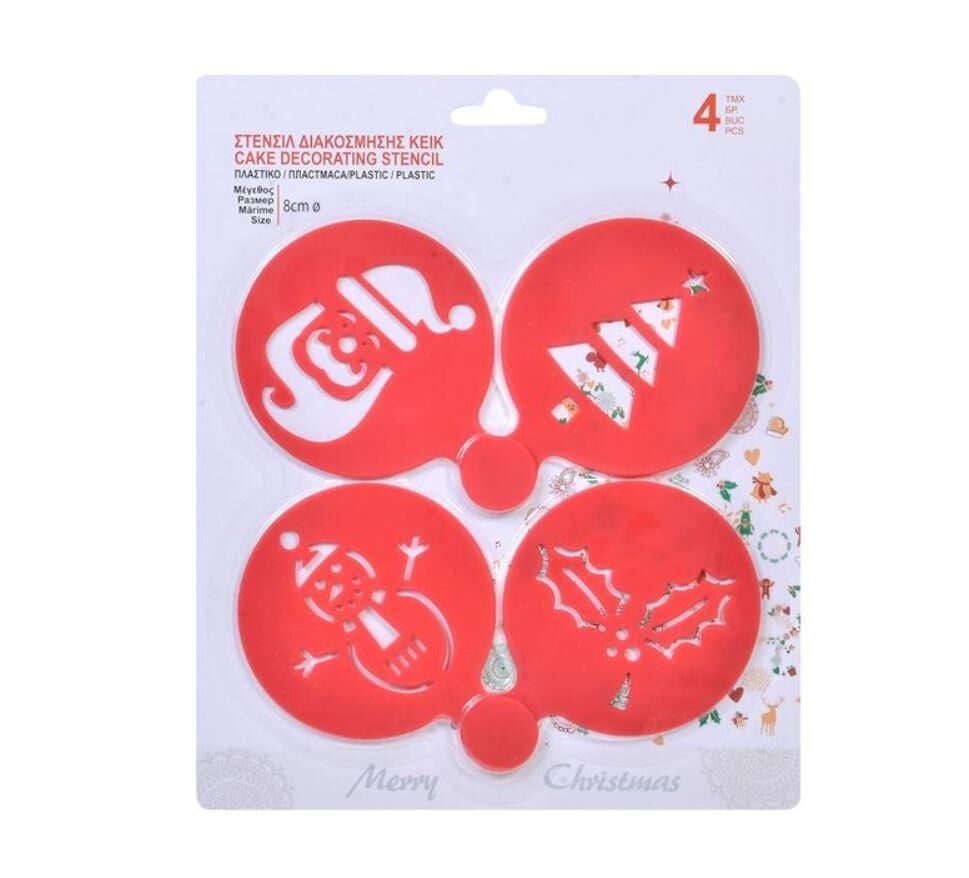 KIRMIZI NOEL TEMALI SİLİKON 4'LÜ KAHVE DESEN KALIBI