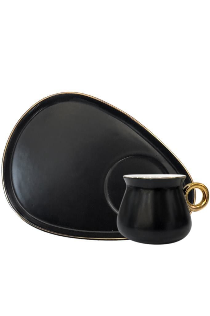 MAT SİYAH OVAL TABAKLI TEKLİ TÜRK KAHVESİ FİNCANI