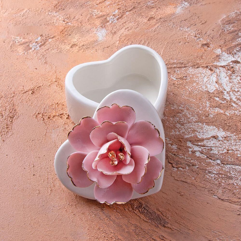 PEMBE BEYAZ KALP PORSELEN KUTU 8CM