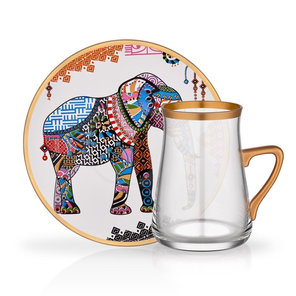 ELEPHANT BEYAZ KULPLU 6 KİŞİLİK ÇAY SETİ