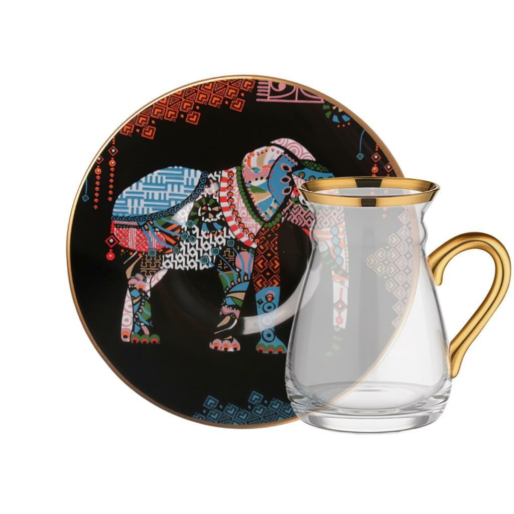 ELEPHANT SİYAH KULPLU 6 KİŞİLİK ÇAY SETİ