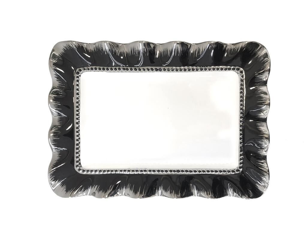 SİYAH GÜMÜŞ AVANGARDE SUNUM TABAK 36X25CM