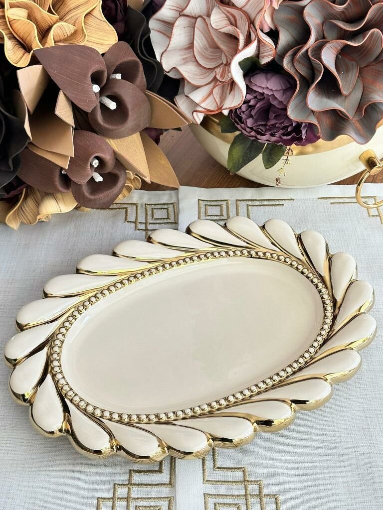 CALLAVİ KREM ALTIN OVAL TABAK 39CM