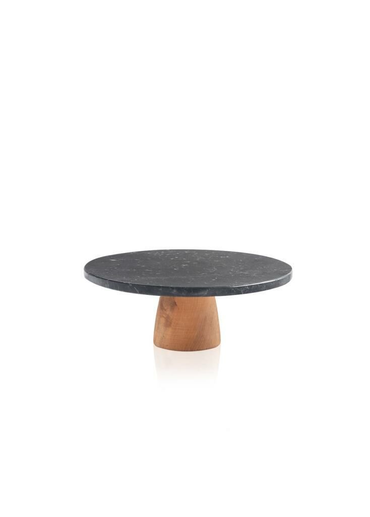 MERMER SİYAH AHŞAP AYAKLI SUNUM TABAK 25CM