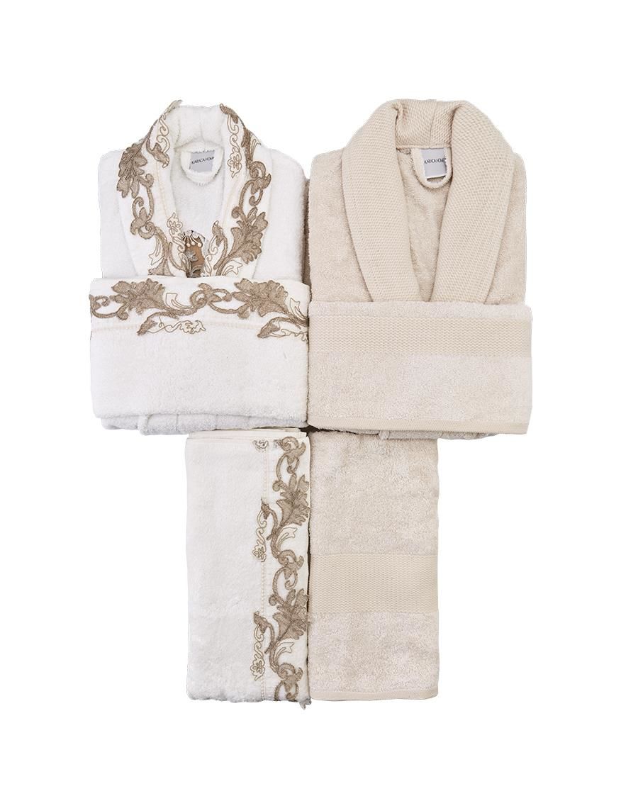 CHESTER GOLD-BEJ DANTELLİ BAMBU AİLE BANYO SETİ
