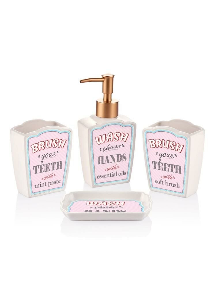 PEMBE BEYAZ 4 PARÇA BANYO SETİ