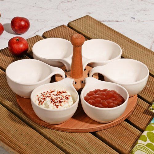 AHŞAP/STONEWARE 7 PARÇA SOSLUK/ÇEREZLİK SET BÜYÜK