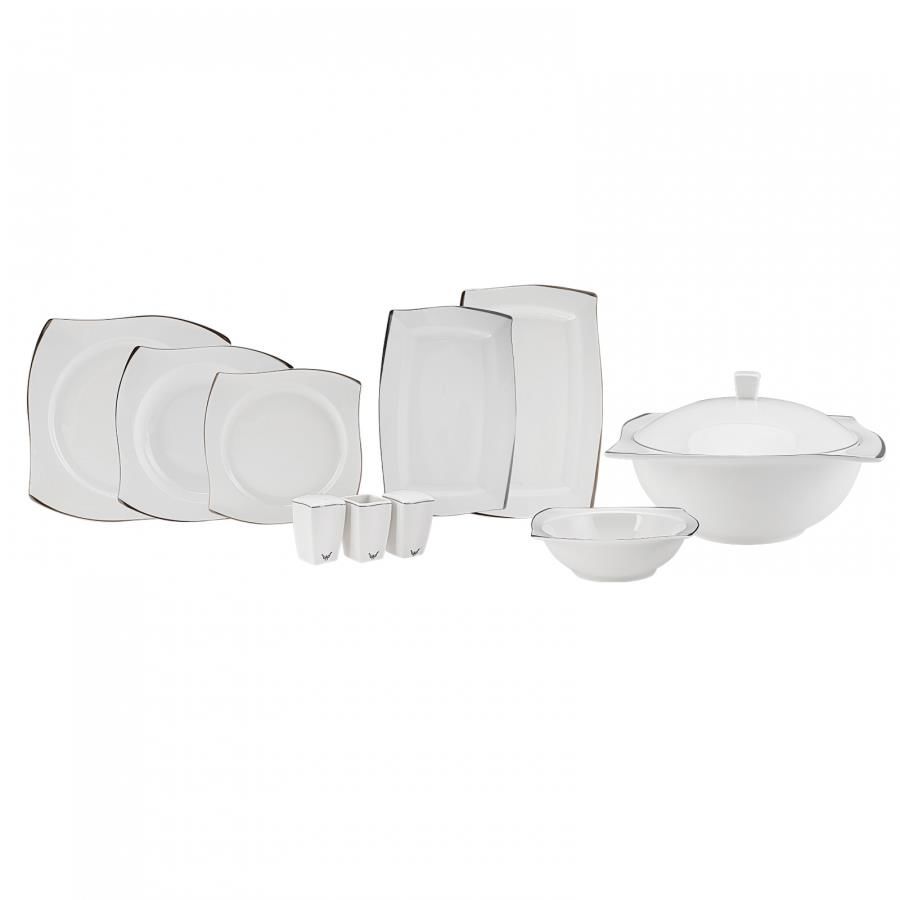 WHITE PLATIN 60 PARÇA YEMEK TAKIMI KARE