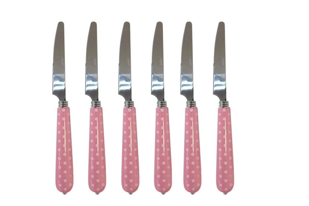 PEMBE PUANTİYELİ 6'LI YEMEK BIÇAK