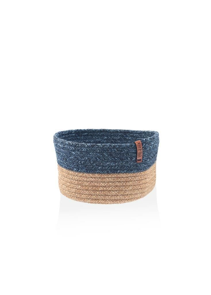 LACİVERT BAMBU JÜT YUVARLAK SEPET 20X13CM