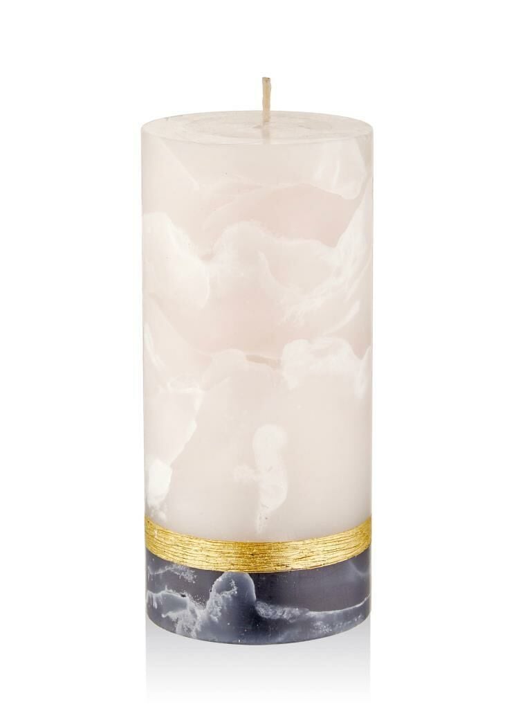 MARBLE EKRU GRİ BANTLI MUM 10X20CM