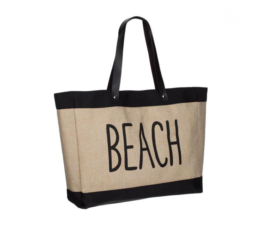 SİYAH BEJ BEACH JÜT ÇANTA 55X12X34CM