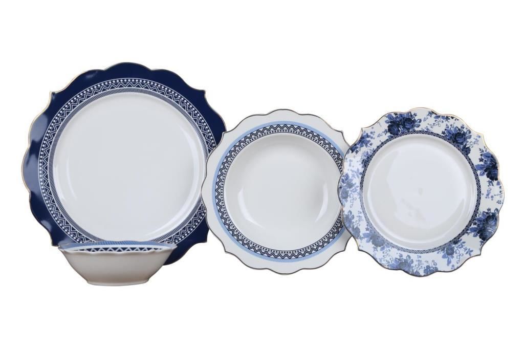 LACİVERT ÇİÇEK DESEN 6 KİŞİLİK 24 PARÇA YEMEK TAKI