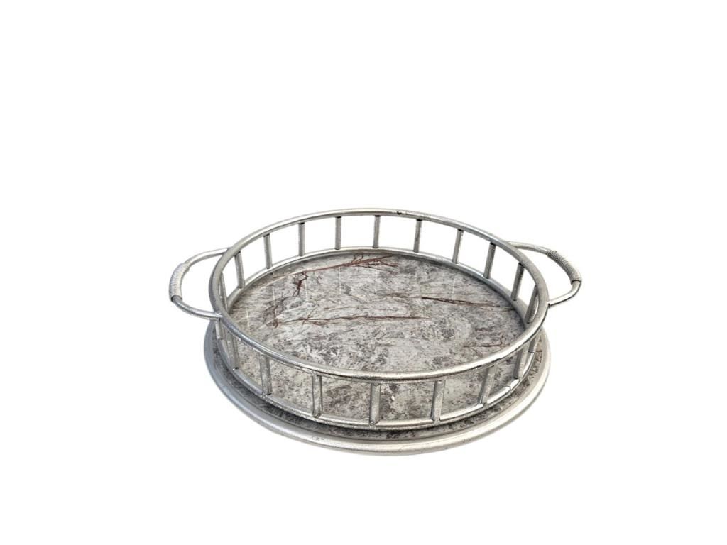GÜMÜŞ MERMER ESKİTME YUVARLAK TEPSİ 35cm