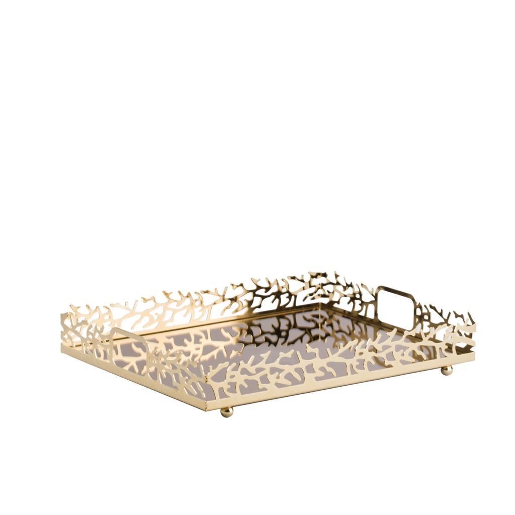 GOLD AYNALI DİKDÖRTGEN TEPSİ 40CM
