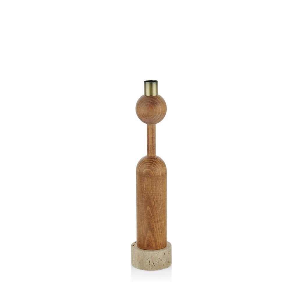 TRAVERTEN KAİDELİ AHŞAP TOPLU MUMLUK 6X31CM
