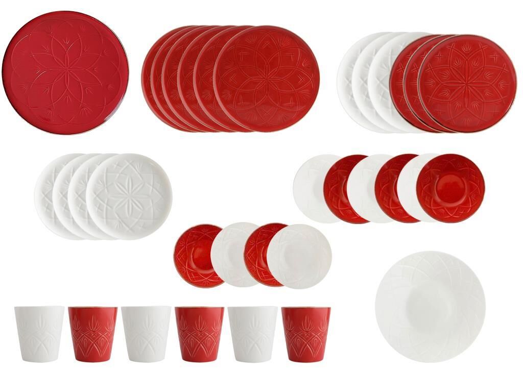CHRISTINA KIRMIZI/BEYAZ 6 KİŞİLİK 34 PARÇA SERVİS SETİ