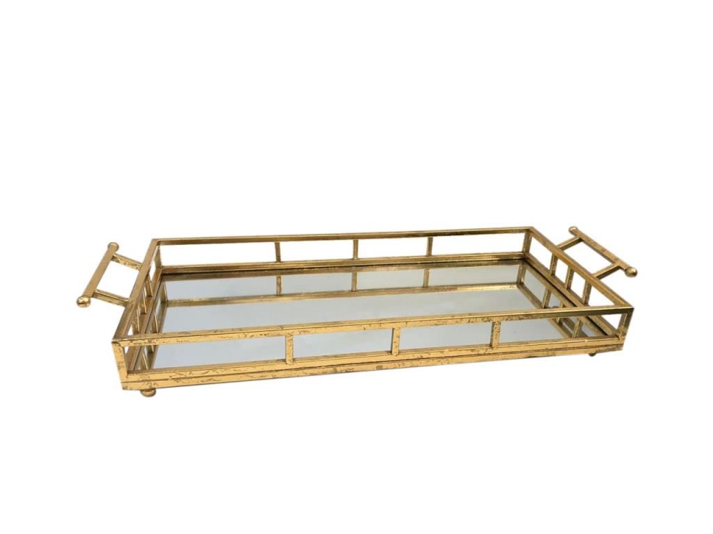 ALTIN AYNALI ESKİTME DİKDÖRTGEN TEPSİ 63cm