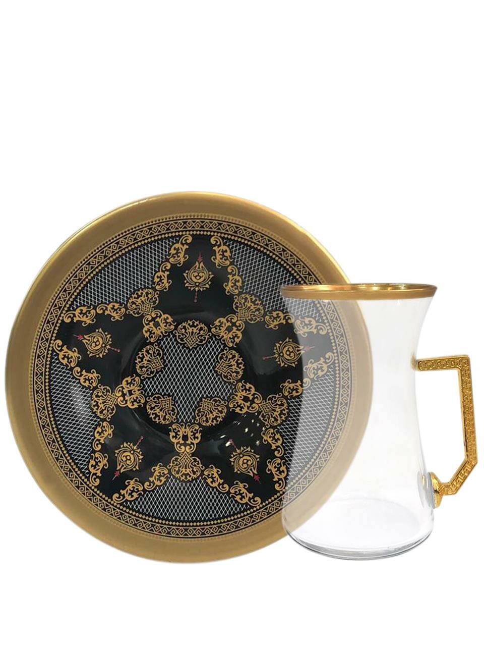 SİYAH ALTIN KULPLU 6 KİŞİLİK ÇAY SETİ