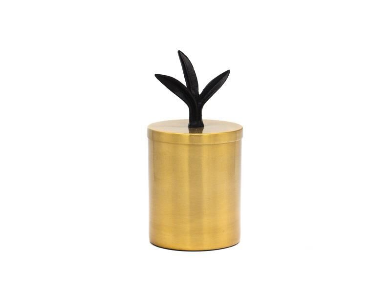 ALTIN SİYAH METAL YAPRAK KAPAKLI KUTU/DEKOR 19CM