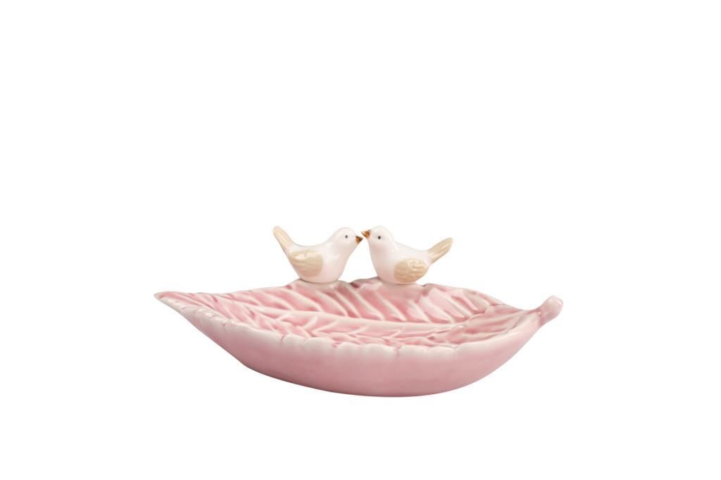 PEMBE KUŞLU YAPRAK TABAK/DEKOR 20CM