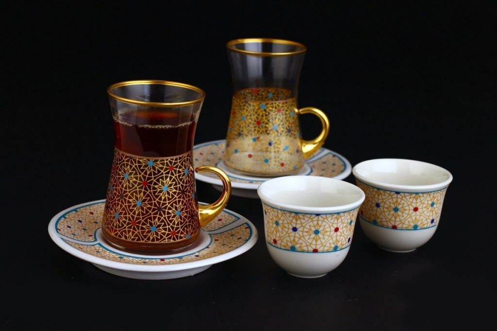 RENKLİ DÜNYA KULPLU ÇAY+GAWA SET 18 PARÇA
