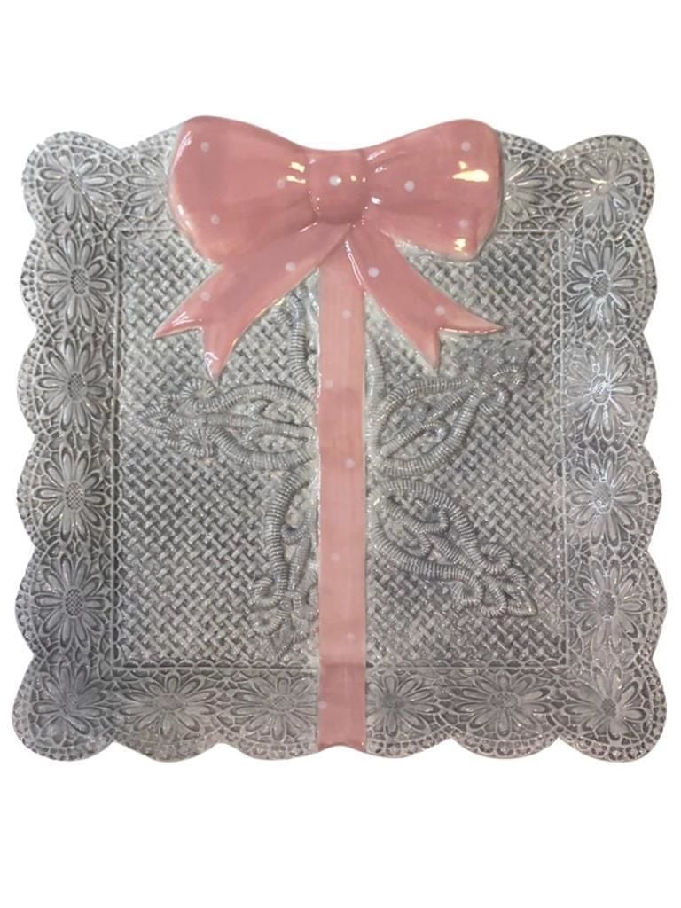 FİYONKLU PEMBE&GRİ 6'LI KARE SERVİS TABAK