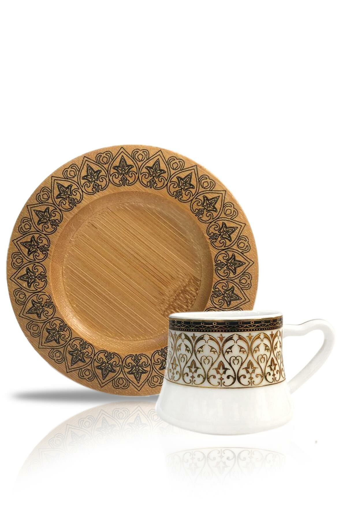 BAMBU TABAKLI 6'LI TÜRK KAHVESİ FİNCANI DESEN6