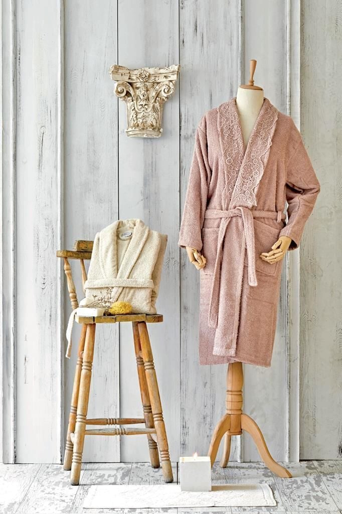 VALERIA ROYAL DANTELLİ ROSE GOLD BORNOZ SETİ
