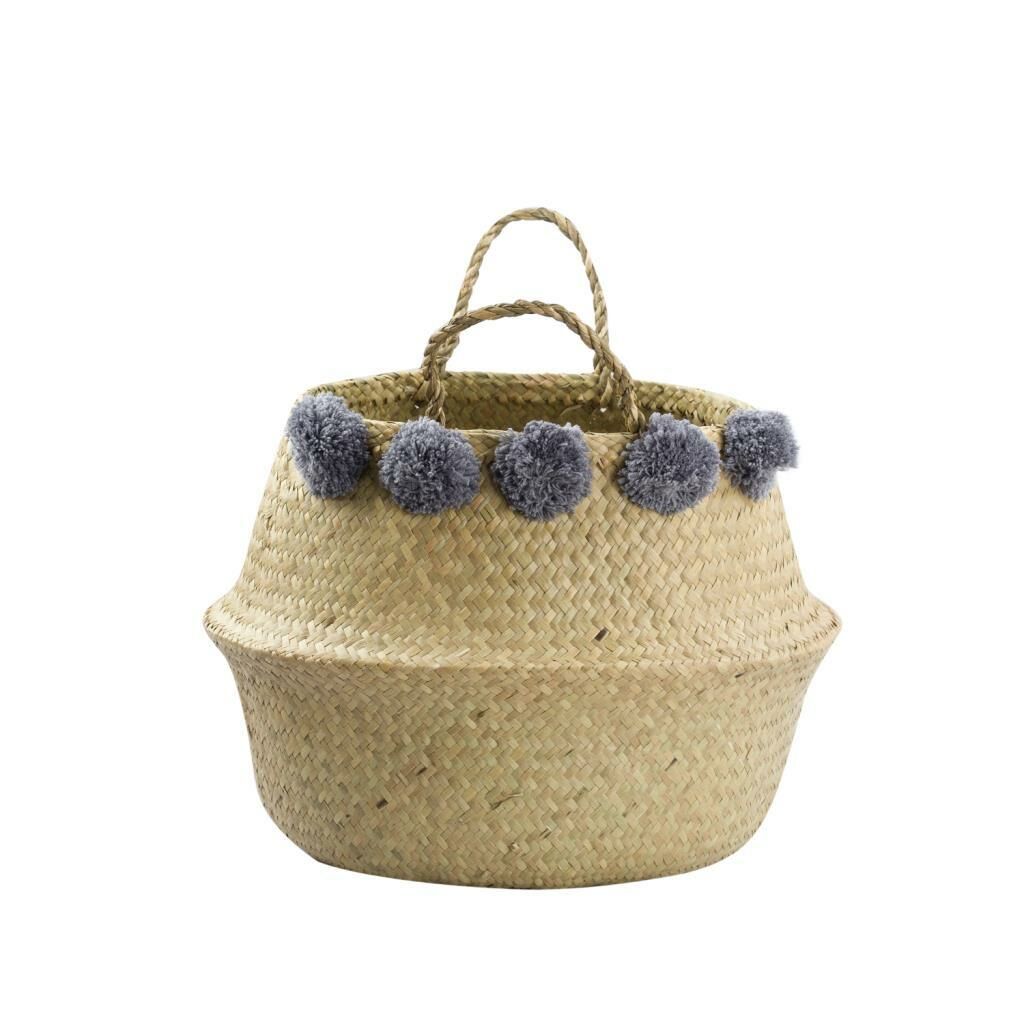HASIR GRİ PONPONLU SEPET 25X29CM