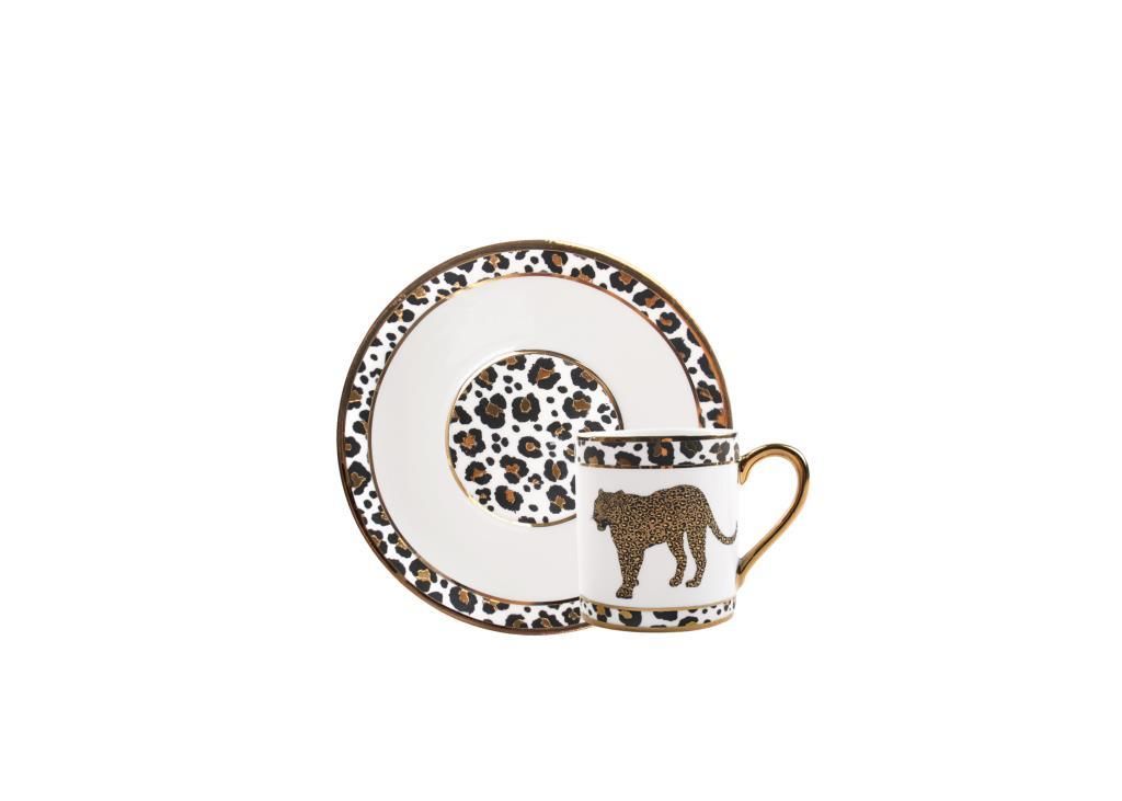 BEYAZ ALTIN LEOPAR DESEN 6 KİŞİLİK TÜRK KAHVESİ FİNCANI