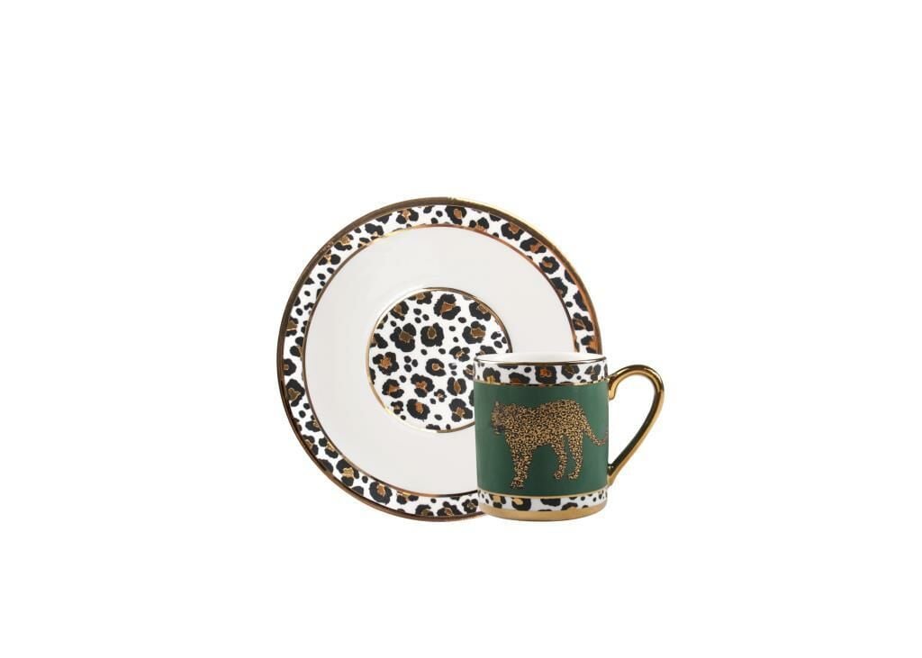 YEŞİL ALTIN LEOPAR DESEN 6 KİŞİLİK TÜRK KAHVESİ FİNCANI