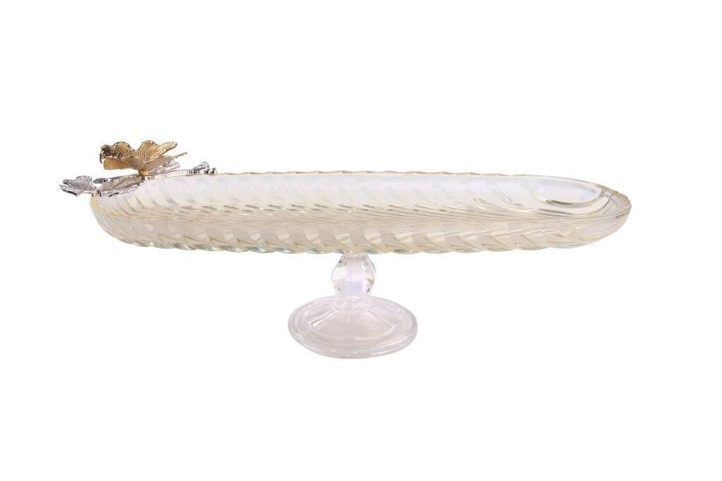 AMBER ALTIN AYAKLI OVAL TABAK