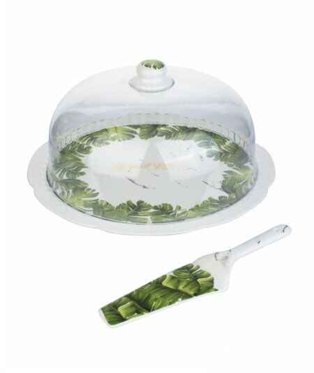 YEŞİL TROPİK DESEN SPATULALI KEK FANUSU
