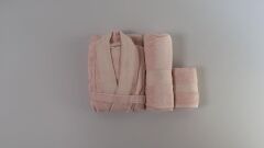 LOTUS BAMBU AİLE BORNOZ SETİ BLUSH-EKRU